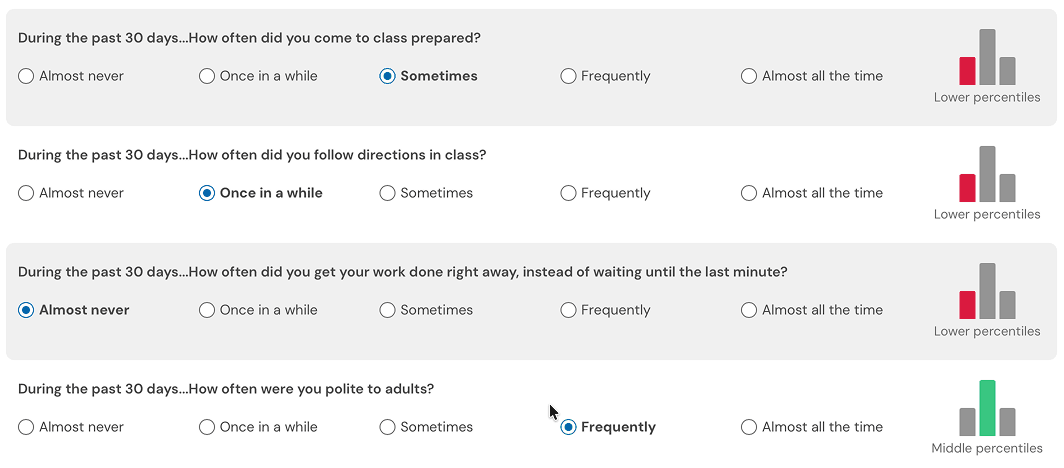 Lifeskill surveys results in the new profile page